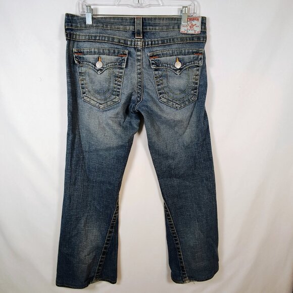 True Religion Size 31 Joey Vintage Low Rise Boot Cut Flap Pockets Jeans - Picture 2 of 13